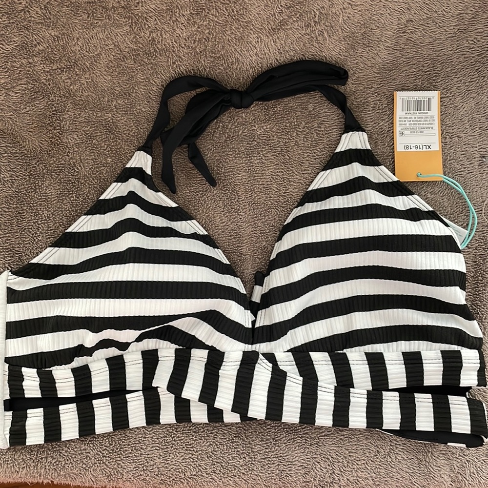 NWT black and white striped bikini top